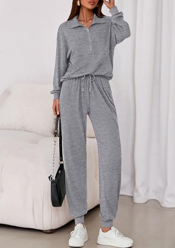 PRETTYGARDEN Women's Fall 2 Piece Lounge Sets Zip Up Sweatshirt Jogger Pants Sweat Track Suits Travel Outfit Winter Clothing