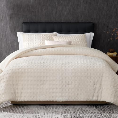 Amélie Home Waffle Comforter Queen Set, Beige, 3 Pieces