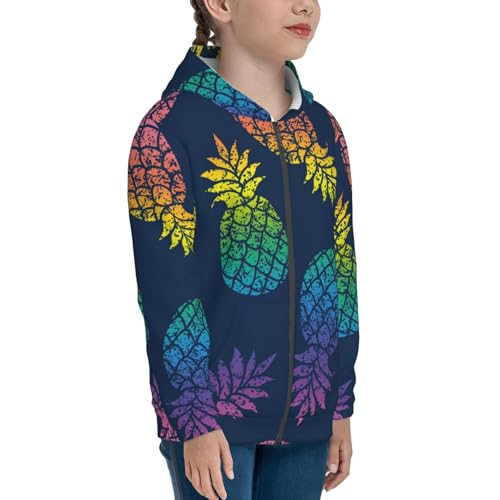 Abstract Bright Pineapple Fruit Retro Kids Pullover Hoodies Boys Zip Up Sweatshirts Girls Athletic Clothes with Pocket4