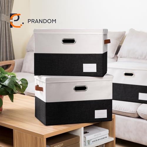 Image of PRANDOM Foldable Storage Bins with Lids [3-Pack] Fabric Collapsible Storage Boxes Baskets Cubes Containers with Handles for Closet Living Room Bedroom (Black & White 17.7x11.8x11.8'')