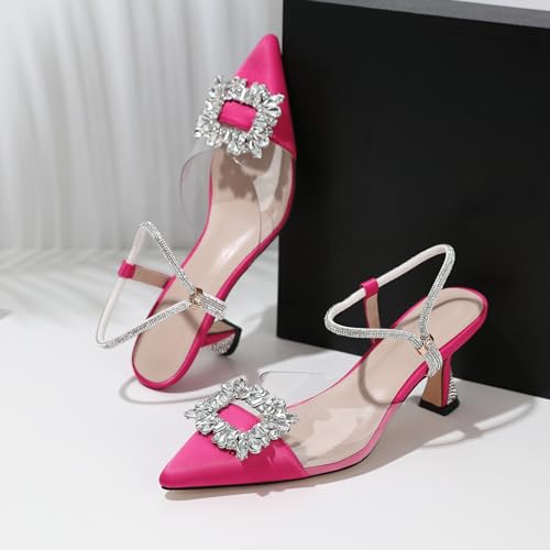 Joseywade Rhinestone Slingback Low Kitten Heels Pumps Clear Sparkly Buckle Closed Pointed Toe Women's Adjustable Ankle Strap Shoes for Wedding Bridal Bridesmaid4