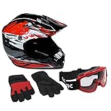 Lunatic, KIT-L2006R-14, Youth MX/ATV Helmet, Goggles & Gloves - DOT Approved - Boys Girls Kids - Red, M