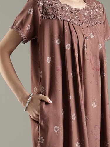 Image of 9shines Label Premium Alpine Maxi Designer Nighty | Floral Print Maxi for Women | Night wear for Women | | Full Length Night Gown for Women | Night Dress for Women Stylish (2467)