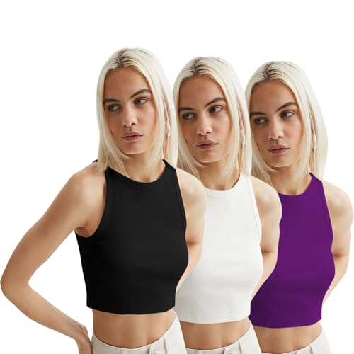Image of KERI PERRY Tops for Women Crop Top for Women's Tank Activewear Tee Sports Western Casual Cotton Camisole Pack of 3 Combo