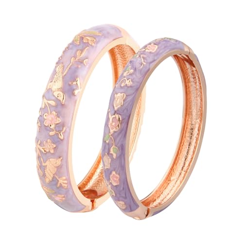 UJOY Colors Handcraft Jewelry Cloisonne Bracelet Enamel Bird Spring Hinged Womens Bangles Gifts Box 55C49-55A80 purple