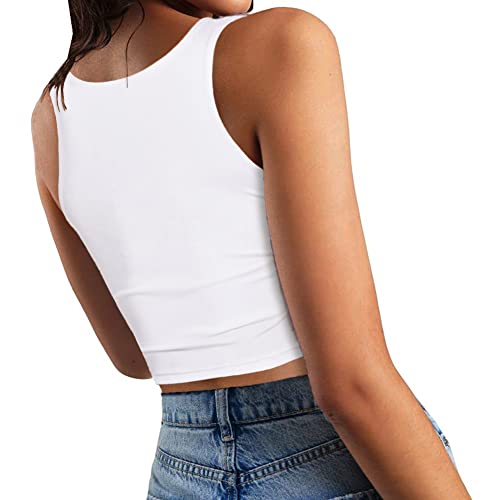 Image of Women's Sexy Sleeveless Crop Tops Double Layer Scoop Neck Cropped Tank Top