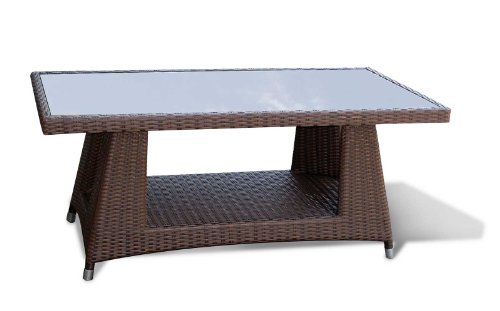 Jati All-Weather Wicker Rattan Coffee Table with Glass Top in Java Brown – Quality, Style & Value