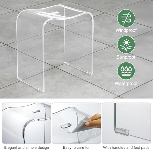 Sunnynest Clear Acrylic Shower Stool - (43.5X36.2X27.5Cm) Waterproof Modern Bathroom Seat With Non-Slip Feet, 250Lb Capacity & Handle Hole, Transparent Step Stool For Wet/Dry Use - 4