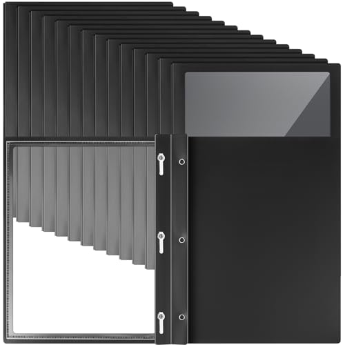 Teling 72 Pcs Report Covers with 3 Prong Fasteners Clear Front Presentation Folders Frame View Poly Report Folder Presentation Binder for Paper Document School Office (Black)
