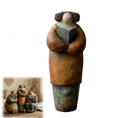 LQNHAV Statuette vintage in finto legno, stile francese, donna grassoccia, decorazione rustica per casa, ufficio, regalo, resina artigianale (giallo)