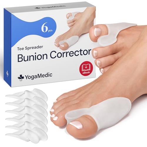 YogaMedic Corrector Juanetes Mujer y Hombre - Separador de Dedos de Pie Juanete – Relaja y Estira el Dedo Gordo, 6 Uds – Separador de Dedos de Silicona 0% BPA – Protector de Juanetes y Hallux Valgus