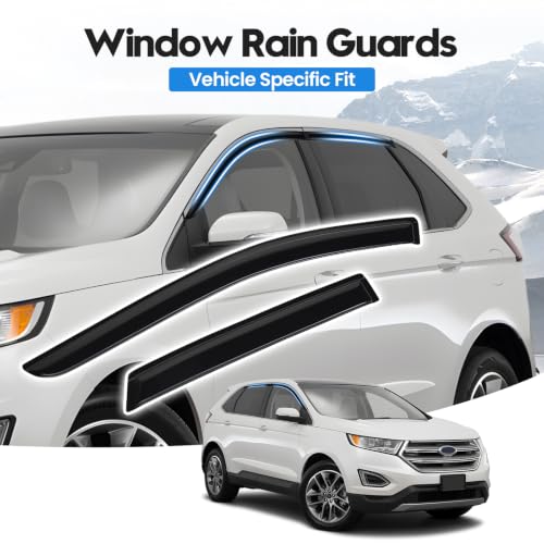 Image of Edge Rain Guards - Window Visors for Ford Edge 2007-2014 /Lincoln MKX 2007-2015, Out-Channel Side Window Rain Guards for MKX Accessories, 4PCS, Black, Car Accessories