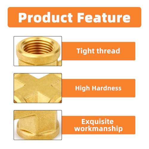 Image of GASHER 2PCS Brass Pipe Fitting, Cross 4 Way Pipe Fitting, 1 /8 inch NPT Female Pipe
