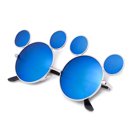 Mouse Ear Sunglasses Blue Lenses Silver Frames, Polarized UV 400 Protection, Teen and Adult3