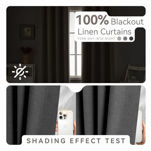 DrapeMaster PFAS Free SageGreen Linen Curtains 63 inch Length 2 Panels Set Burg 100% Blackout Long Drapes for Bedroom Living Room Blackout Darkening Curtain Thermal Insulated (52x96 inch,Black) by DrapeMaster - Used condition - Image 2