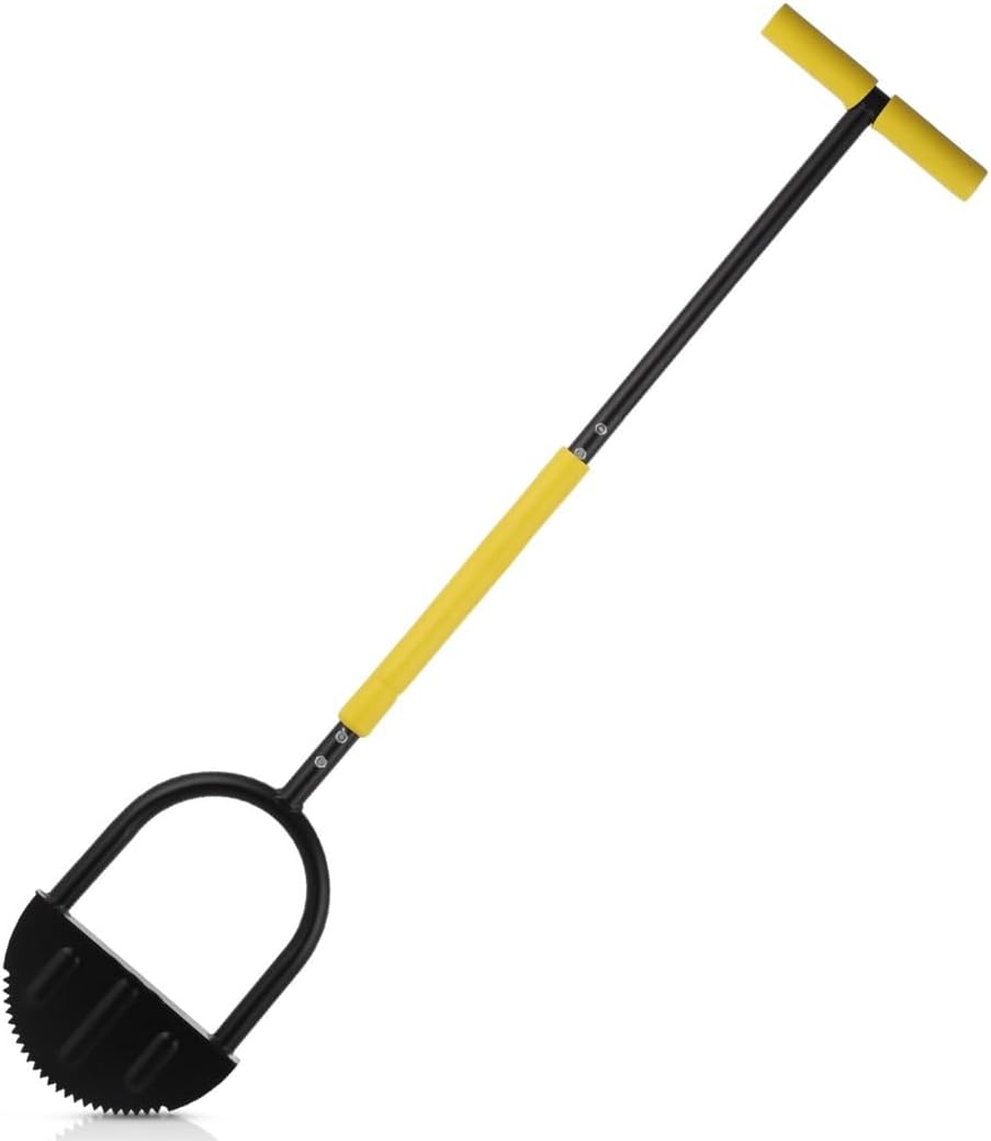 Long Handle Manual Lawn Edger with Half-Moon Saw Tooth Blade, Carbon Steel Step Design & Latex Gloves, Edge Borders for Gardens Walkways Beds