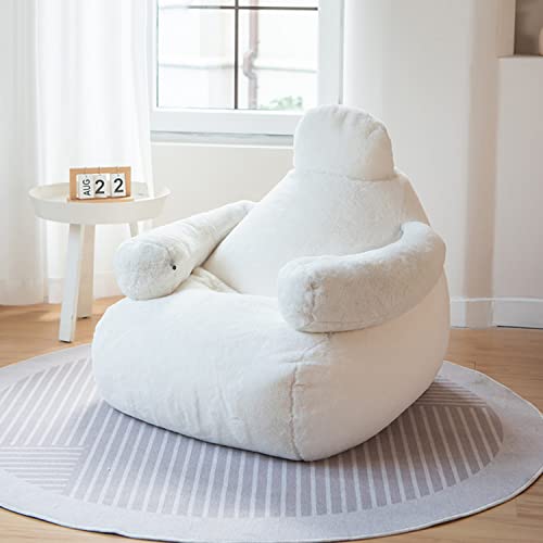 Funda para puf de piel sintética de conejo súper suave, grande, color blanco, para sofá perezoso, silla Snorlax, lectura, ver películas, videojuegos, no incluye relleno