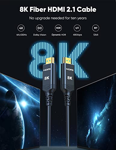 Highwings 8K 4K 120Hz 50 Ft Hdmi Cable Fiber Optic, In-Wall Cl3 Rated Long Hdmi 2.1 48Gbps Ultra High Speed [8K@60Hz] Dynamic Hdr/Earc/Hdcp 2.2&2.3/3D, Compatible For Ps5 Ps4 Desktop Amd Nvidia Hp #TOP1