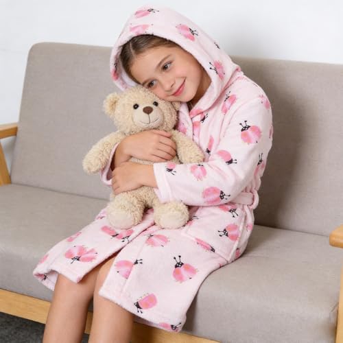 Image of Kids Bathrobe Hooded Plush Fleece Robe for Girls Boys
