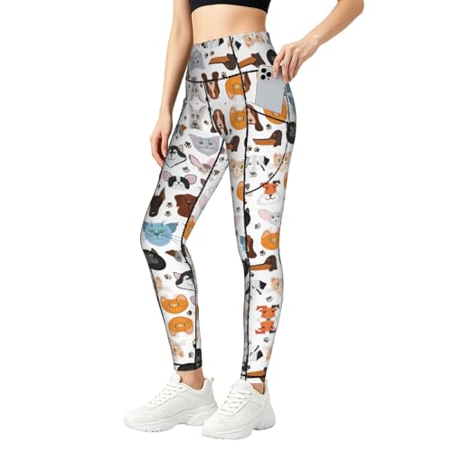 Leggings con estampado de gato y perro para mujer: mallas de fitness diario