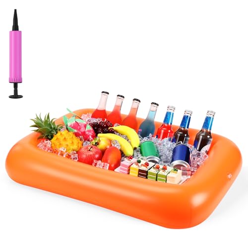 FillTouch Rectangular Inflatable Serving Bar Floating Drink Holder for Pool Inflatable Cup Holders Hot Tub Accessories, Adults Swimming Fun Drink Floats for Swimming Pool Party(Orange)