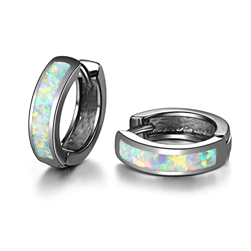 CiNily Small Huggie Hoop Earrings White Opal Hoop Earrings for Women Men
