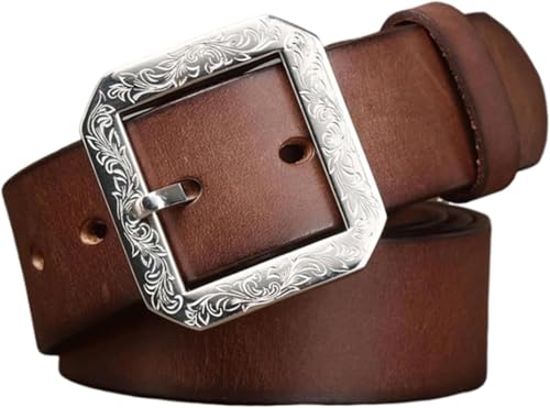 Sress Belts Engraved Western Flower Men Belts with Silver Buckle Belt Men for Dress and Casual Belts Casual Belts