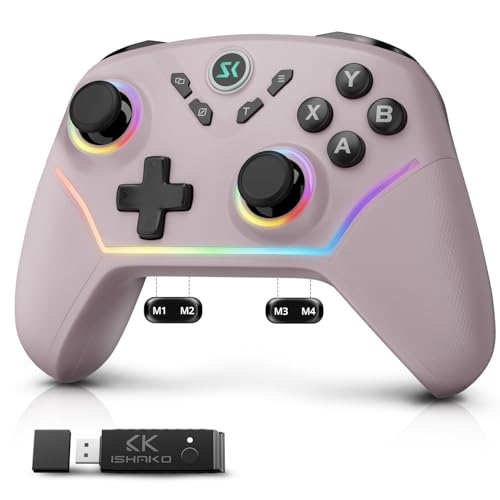 ISHAKO AG43 Wireless Gaming Controller  1000Hz Polling, 1200mAh Battery PC Controller, Back Buttons, Hall effect Joystick, Hall Triggers, 3-Mode Triggers 2.4G&Bluetooth Controller for PC/Steam/iPhone/Android/Switch -Metallic Berry Powder