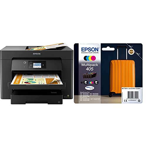 Epson Workforce WF-7830DTW | Impresora multifunción dúplex A3 | Impresión Doble Cara Automática & C13T05G64010 Tinta (4) 1 x 7,6 ml, 1350 páginas Negro 3 x 5,4 ml, 300 páginas Cian, Magenta, Amarillo