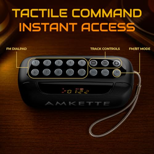 Image of Amkette Pocket Blast 5 in 1 FM Radio with Bluetooth, Powerful Sound, Voice & FM Recording, External Antenna, 7+ Hours Playback, MP3 Player with Number Pad (AUX, SD Card, USB Input) (Black)
