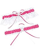 MERRYJULY Wedding Bridal Garter Belt Set Free Size(15-23 inch) (Hot Pink-Wide Lace)