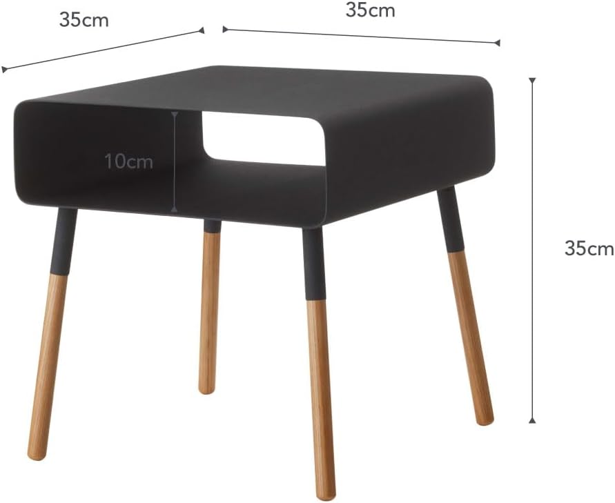 YAMAZAKI Home Plain Side Table with Open Storage Shelf, Rectangular Accent Space Saving Living Room Bedroom Couch End Table - Short, 14" - Steel + Wood