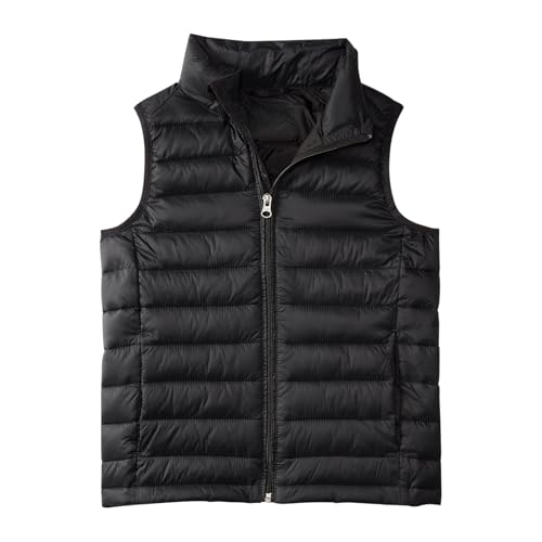 Boys Girls Gilets Puffer Vest Padded Gilet Sleeveless Coat Jacket Kids Lightweight Body Warmer Autumn Winter Warm Waistcoat with Pockets Unisex Thermal Water Resistant Ski Jacket (Black, 13-14 Years)