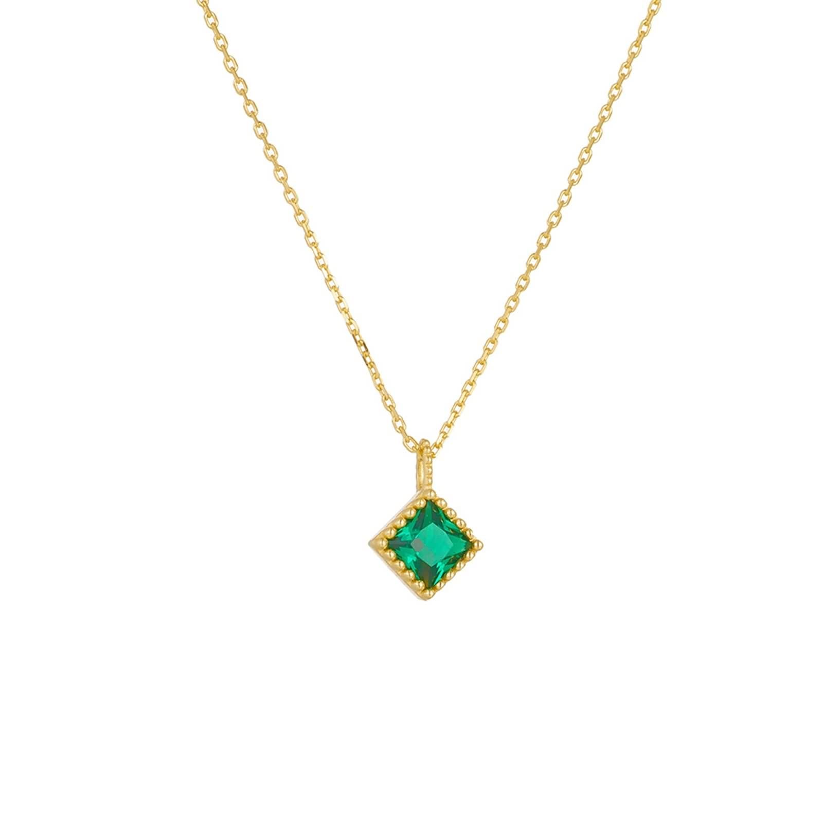 Collane Donna Oro, Collana con Ciondolo Lungo Verde Smeraldo Creato In Laboratorio Catenina Gioielli Vero Oro Giallo 9K/14K/18K Elegante 40+5cm