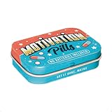 Nostalgic-Art Retro Pillendose, 4 x 6 x 1,6 cm, Motivation Pills – Geschenk-Idee mit Spruch, mit Pfefferminz-Dragees, Vintage Design