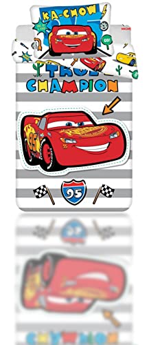 JFabrics Disney Cars - Juego de edredón y almohada para cuna de bebé, juego de ropa de cama para niños pequeños con el icónico Lightening McQueen, rojo, 100 x 135 cm - 40 x 60 cm