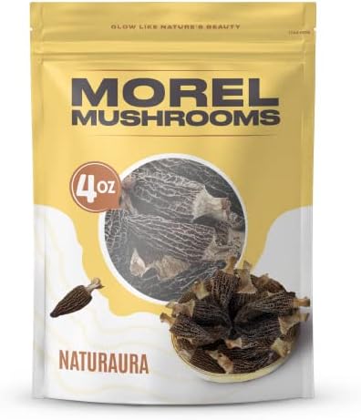 NATURAURA - 4 oz of Premium Whole Large Gourmet Dried Morel Mushrooms (Morchella Conica) - Tasty, Healthy, Nutritious & Umami Rich Protein Substitute, Vegan, Keto Friendly, Gluten Free (3 - 4 inches)