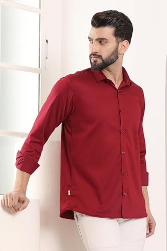 Image of FILO HEVIS Men's Solid Regular Fit Cotton Casual Shirt with Spread Collar & Full Sleeves.