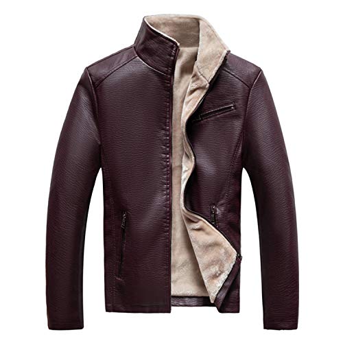 Soluo Mens Classic Vintage Two Tone Genuine Top-Grain Cowhide Bicker Leather Jacket Outwear Coat Overcoat (Red Wine,3X-Large)