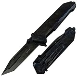 Tiger USA 9" Blackout Tanto Assisted Opening Tactical Pocket Knife with Black handle and Black Blade