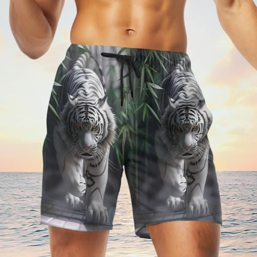 Bengal Tiger Short Sleeve Button Down Men - Wild Animal Hawaiian Mens Swim Short Beach Shorts TU-SH-723