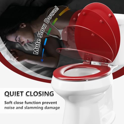 Image of Angol Shiold Slow Close Wood Toilet Seat（Red, Elongated 18.5''）