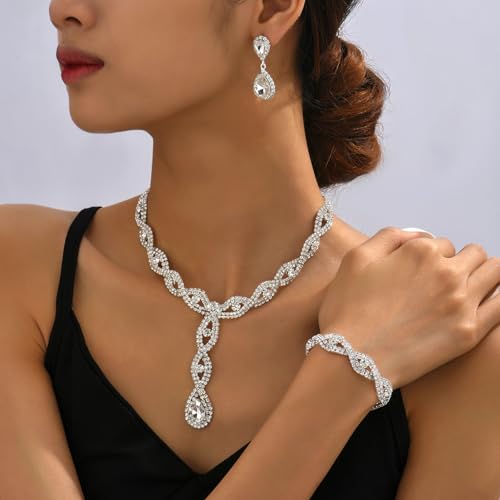 Pulseras conjuntos de joyas mujer con pendientes de gota de agua y collares 2