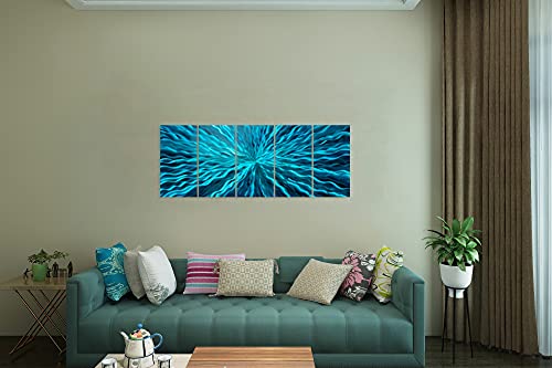 Yhsky Arts Blue Metal Art Wall Decor Handcrafted Aluminum Artwork In 5 Panels Modern Abstract Sculpture Contemporary Artwork For Living Room Bedroom Office Decor #TOP3