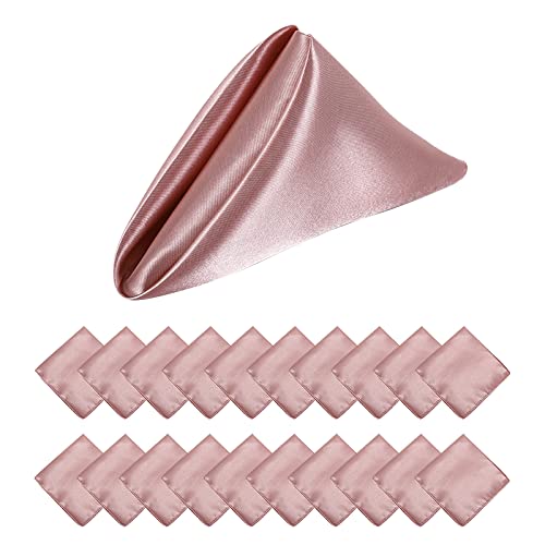 LLLCF 20 Pack Square Satin Napkin Bright Silk Table Napkin for Wedding Banquet Party Decoration,17X17inch (Rose Gold)
