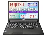 【整備済み品】富士通 ノートパソコン 中古 LIFEBOOK A576 /第6世代 Core i5-6300U /15.6インチ /メモリ16GB DDR4 /SSD 512GB /Win11 Pro &Office 2019搭載 /黒色日本語キーボード(テンキー付) /Webカメラ/WIFI/Bluetooth/HDMI/初期設定不要/高速起動・動作快適/テレワーク・学生・事務作業に最適