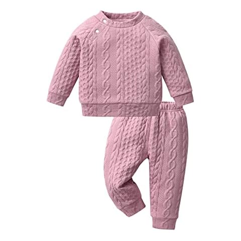 Tearfuty Baby Girl Clothing Sets Solid Color Long Sleeve Tops + Pants 2PCS Sets Pink 6-9 Months Cover