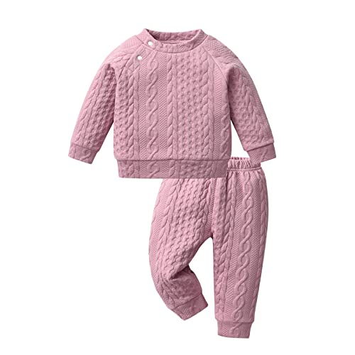 Baby-Kleidungs-Set für Mädchen, einfarbig, langärmelig, Oberteil + Hose, 2-teiliges Set, rose, 86