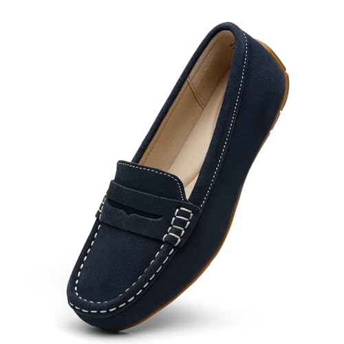KORDAL Women's Navy Suede Penny Loafers