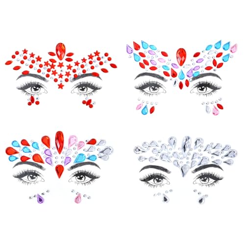 URAQT Gemas Faciales, 4 Juegos Cara Gemas Brillo, Pegatinas Festival, Joyas de Diamantes de Imitación para Ojos para Espectáculos y Maquillaje